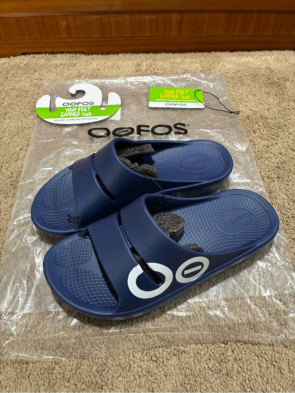 OOFOS Unisex Sandal Size M5 W7 EU38 Navy Blue OOahh Sport Recovery Slide
